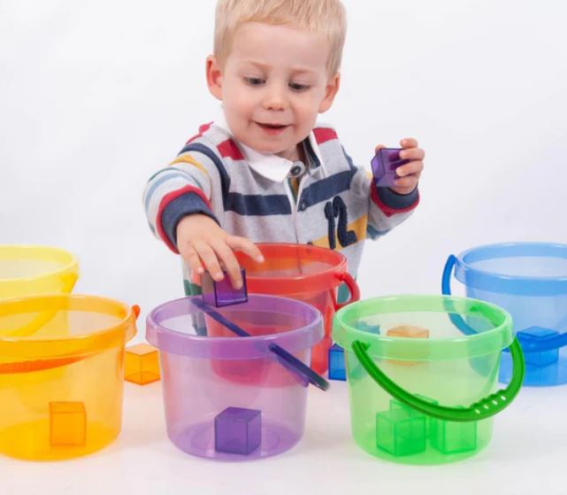 Tickit Ensemble de 6 seaux translucides colorés