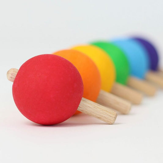Grimm's Toupies en bois couleur Arc-en-ciel - Lot de 6
