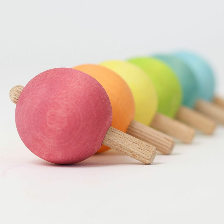 Grimm's Toupies en bois couleur Pastel - Lot de 6