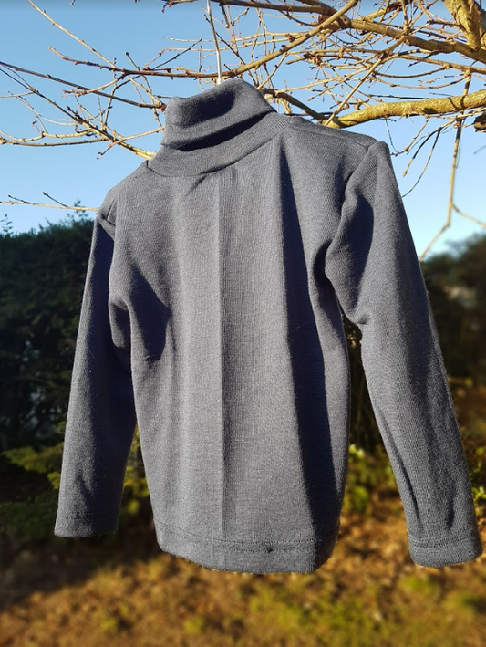 Cosilana T-shirt col roulé manches longues bleu - laine/soie