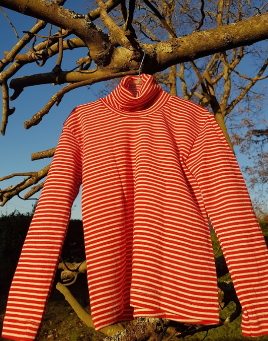 Cosilana T-shirt col roulé manches longues rouge rayé - laine/soie