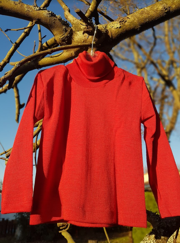 Cosilana T-shirt col roulé manches longues rouge - laine/soie