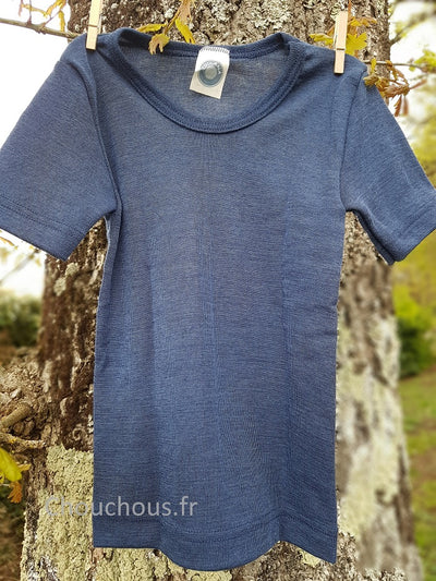 Cosilana T-shirt Enfant manches courtes bleu - Laine/soie