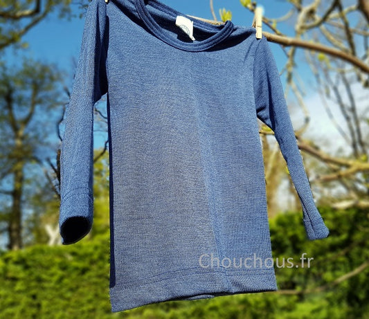 Cosilana T-shirt enfant manches longues Bleu - Laine/soie