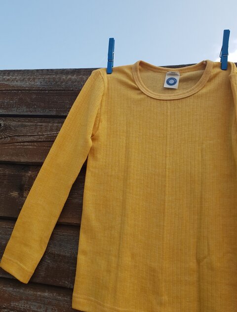 Cosilana T-shirt manches longues Enfant Jaune clair - Laine/soie/coton bio
