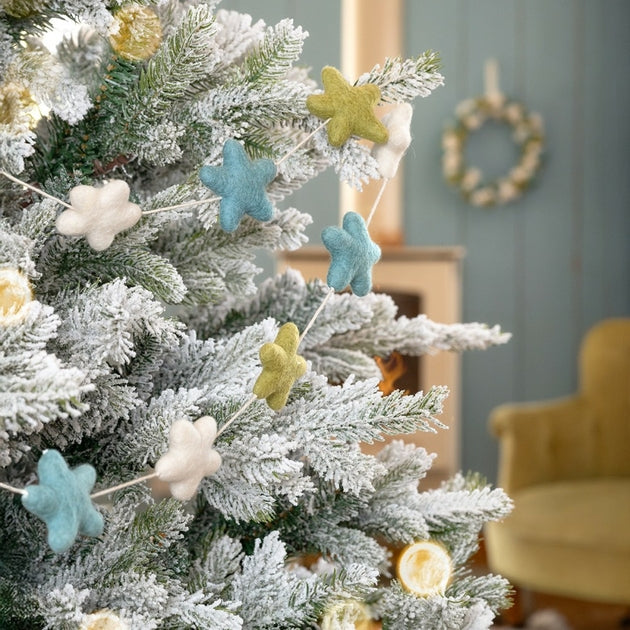 Guirlande de décoration en feutrine de laine Etoiles Bleu glace